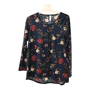 Lularoe Navy blue Floral Long Sleeve Top casual contemporary size M